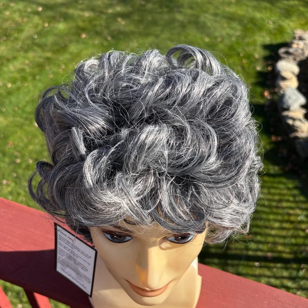 Smile Everyday Grey Curly Short Wig Hair Loss Costume Party Cosplay‎ Adult NWT